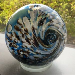 Art Glass Sea Globe, Large, 6x6, Multicolor, Seashells, Sea Glass, White Sand